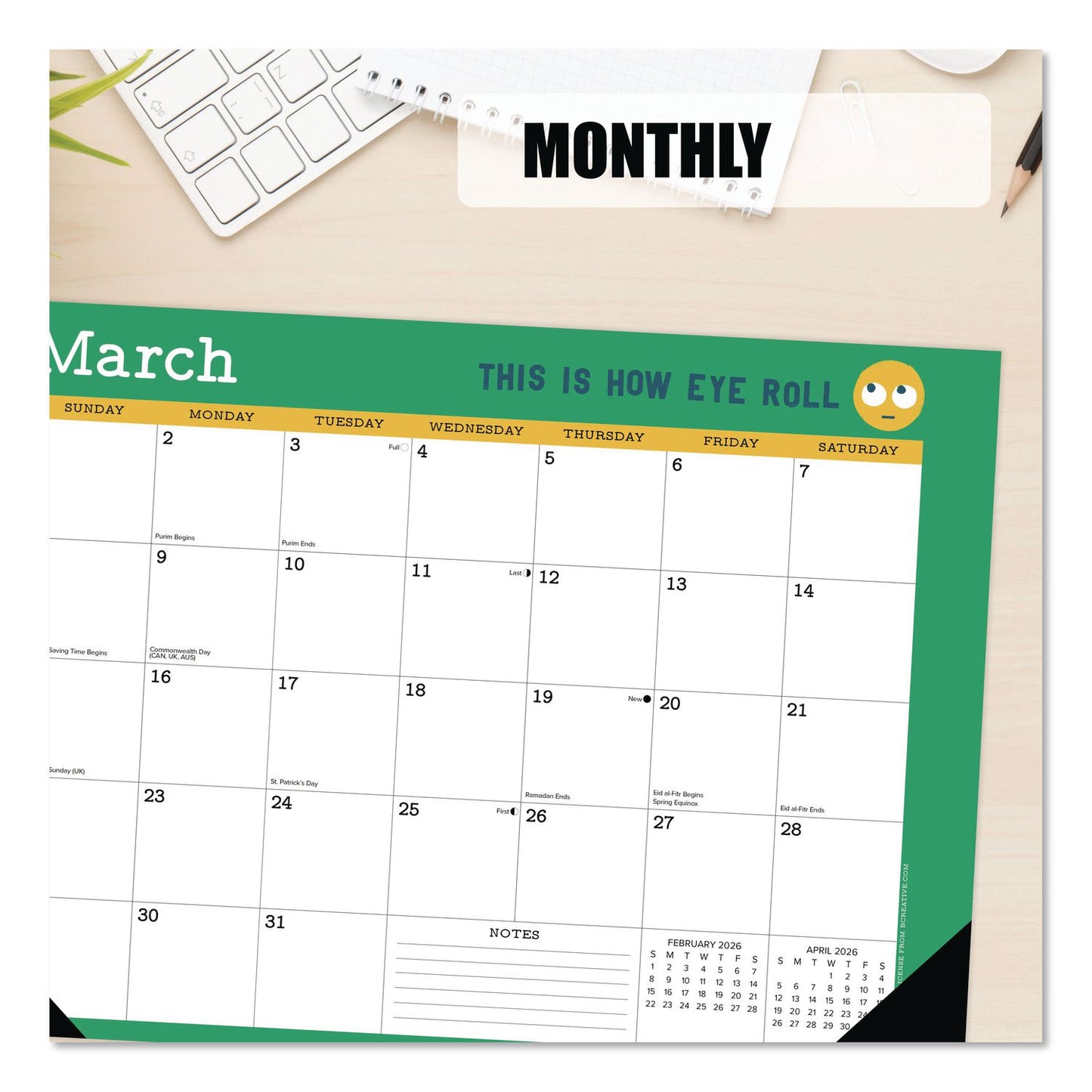 Willow Creek Press Punny Art of David Olenick Monthly Desk Pad Calendar, 17x12, White/Multicolor, Black Headband/Corners, 12-Month Jan-Dec 2026 (WPR57148)