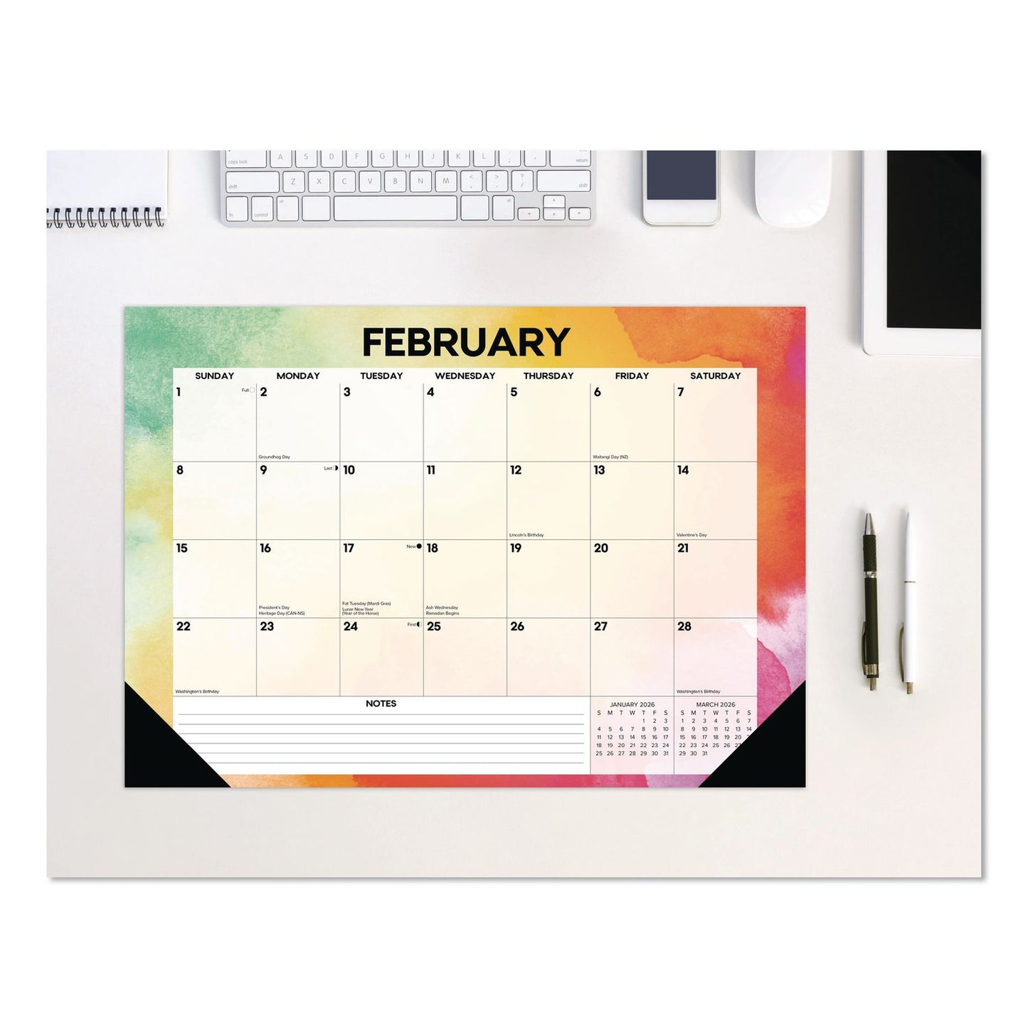 Willow Creek Press Rainbow Gradient Small Monthly Desk Pad Calendar, 17 x 12, White Sheets, Black Headband/Corners, 12-Month (Jan to Dec): 2026 (WPR57155)