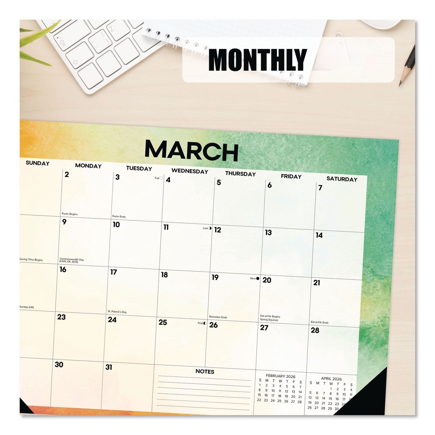 Willow Creek Press Rainbow Gradient Small Monthly Desk Pad Calendar, 17 x 12, White Sheets, Black Headband/Corners, 12-Month (Jan to Dec): 2026 (WPR57155)