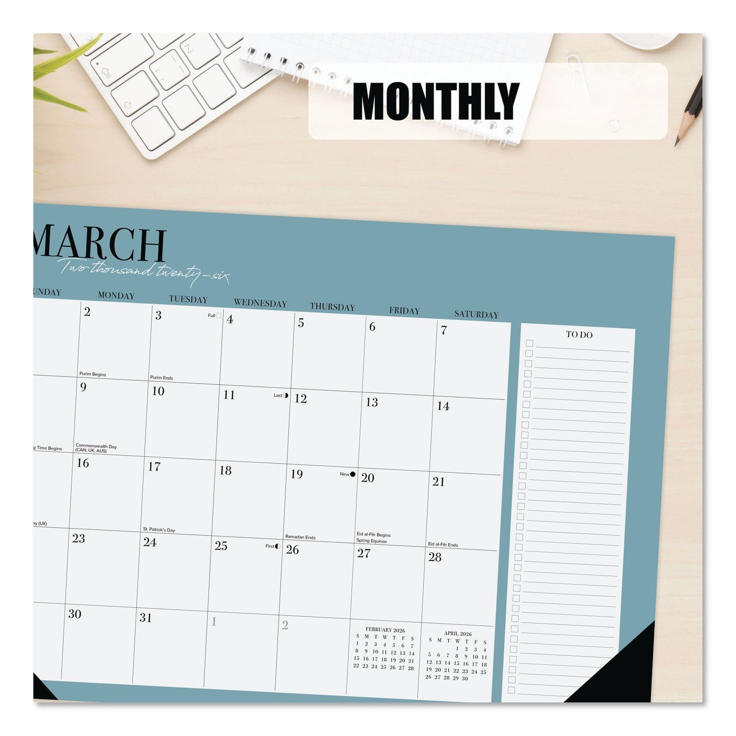 Willow Creek Press Urban Chic Small Monthly Desk Pad Calendar, 17 x 12, White Sheets, Black Headband/Corners, 12-Month (Jan to Dec): 2026 (WPR57179)