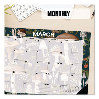 Willow Creek Press Woodland Mushroom Small Monthly Desk Pad Calendar, 17 x 12, White Sheets, Black Headband/Corners, 12-Month (Jan to Dec): 2026 (WPR57186)