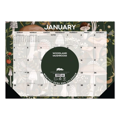 Willow Creek Press Woodland Mushroom Small Monthly Desk Pad Calendar, 17 x 12, White Sheets, Black Headband/Corners, 12-Month (Jan to Dec): 2026 (WPR57186)