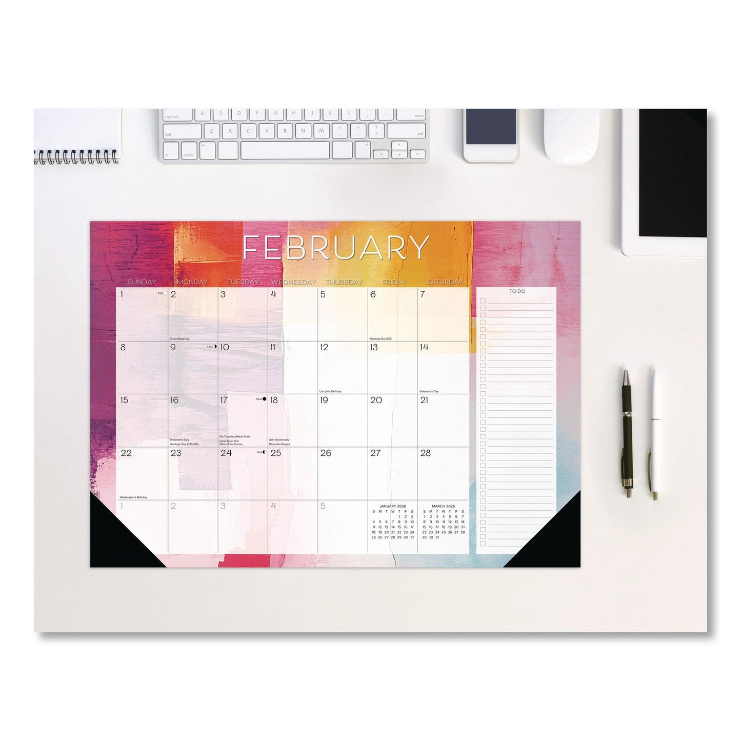 Willow Creek Press Abstract Art Small Monthly Desk Pad Calendar, 17x12, White/Multicolor Sheets, Black Headband/Corners, 12-Month (Jan-Dec) 2026 (WPR57391)