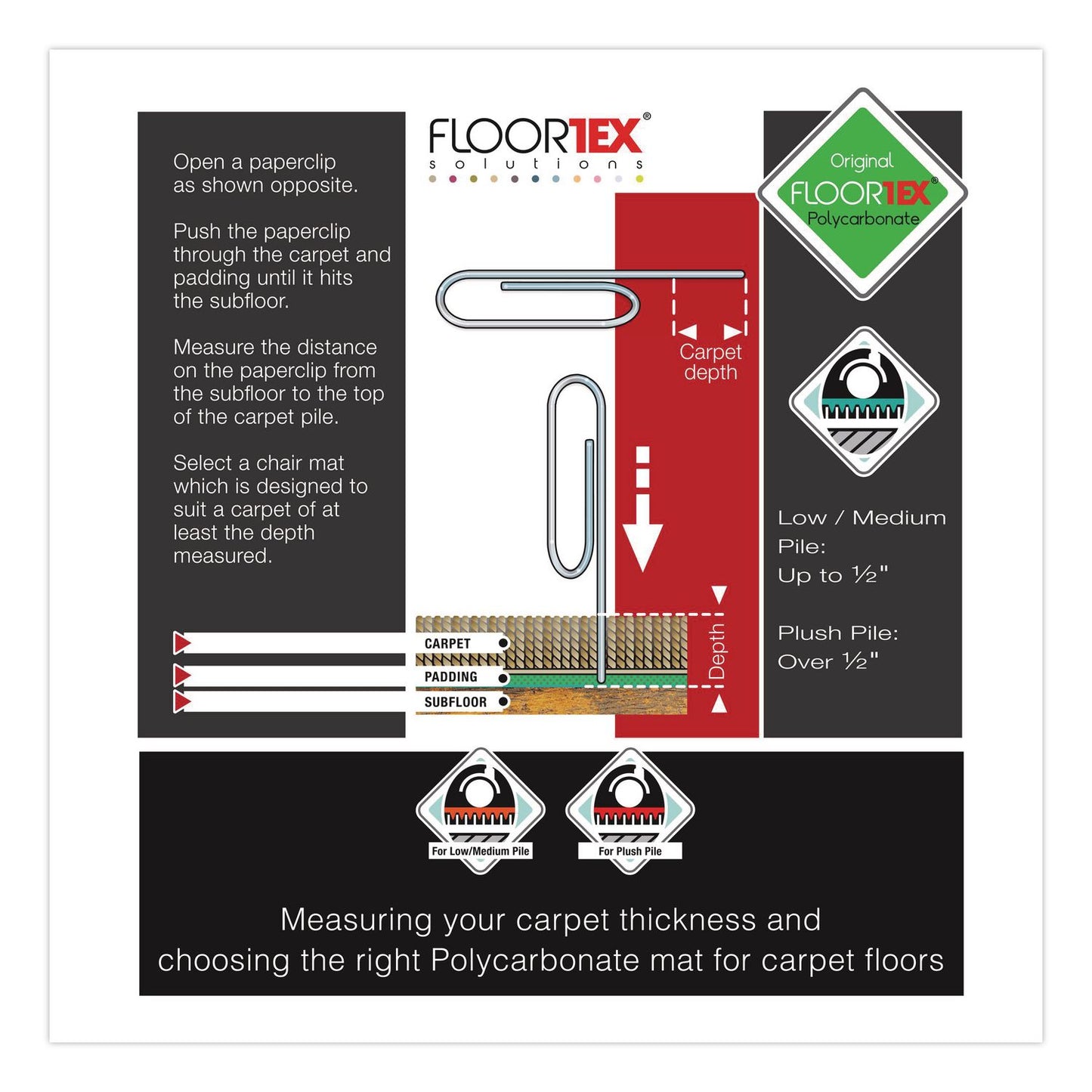 Floortex® Unomat Anti-Slip Polycarbonate Chair Mat for Hard Floors and Carpet Tiles, Rectangular, Straight Edges, 60" x 48", Clear (FLRNRCMFLPD0005)