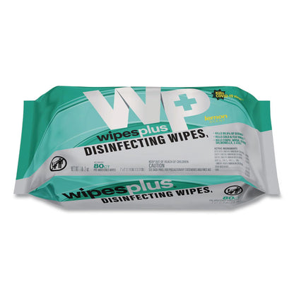 Carlisle WipesPlus Disinfecting Surface Wipes, 1-Ply, 7 x 8, Lemon, White, 80 Wipes/Refill Pack, 12 Packs/Carton (CFS37701)
