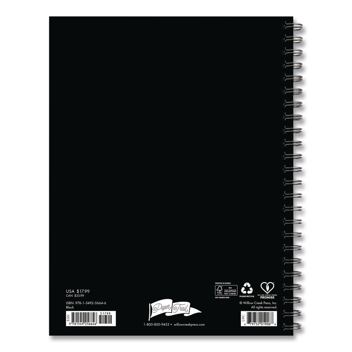 Willow Creek Press Black Weekly/Monthly Planner, 8.5 x 6.5, Black Cover, 12-Month (Jan to Dec): 2026 (WPR56646)
