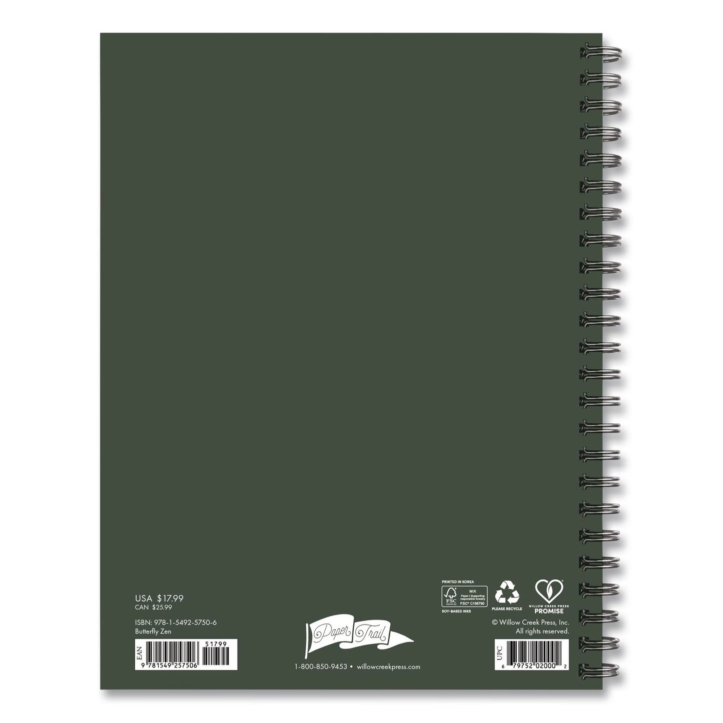 Willow Creek Press Butterfly Zen Weekly/Monthly Planner, 8.5 x 6.5, Black Cover, 12-Month (Jan to Dec): 2026 (WPR57506)