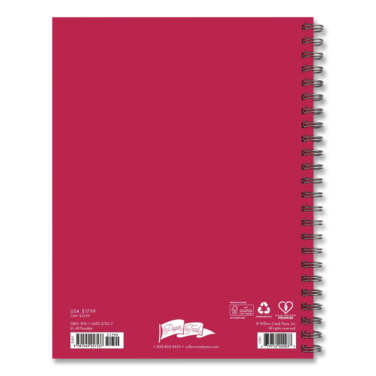 Willow Creek Press It's All Possible Weekly/Monthly Planner, 8.5 x 6.5, Pink Cover, 12-Month (Jan to Dec): 2026 (WPR57537)