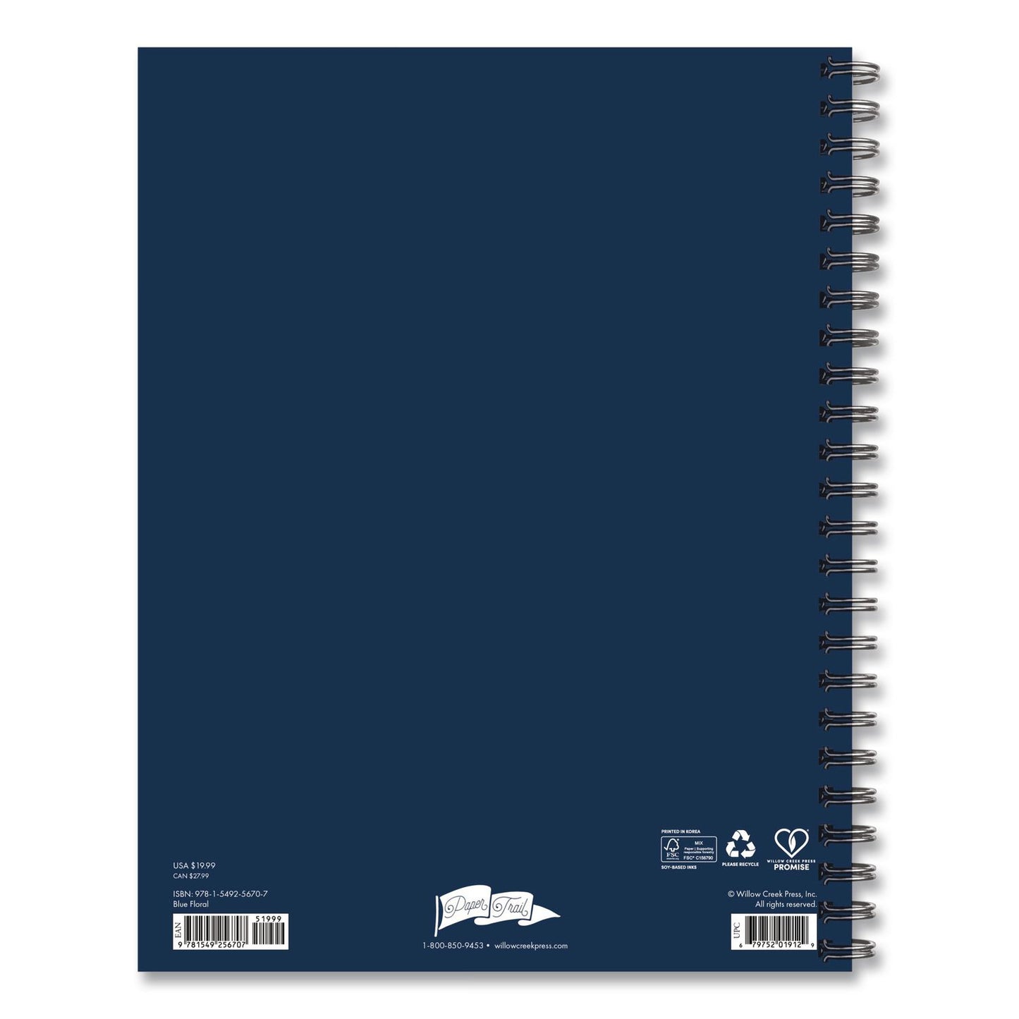Willow Creek Press Blue Floral Weekly/Monthly Planner, 11 x 8.5, Blue/Black Cover, 12-Month (Jan to Dec): 2026 (WPR56707)