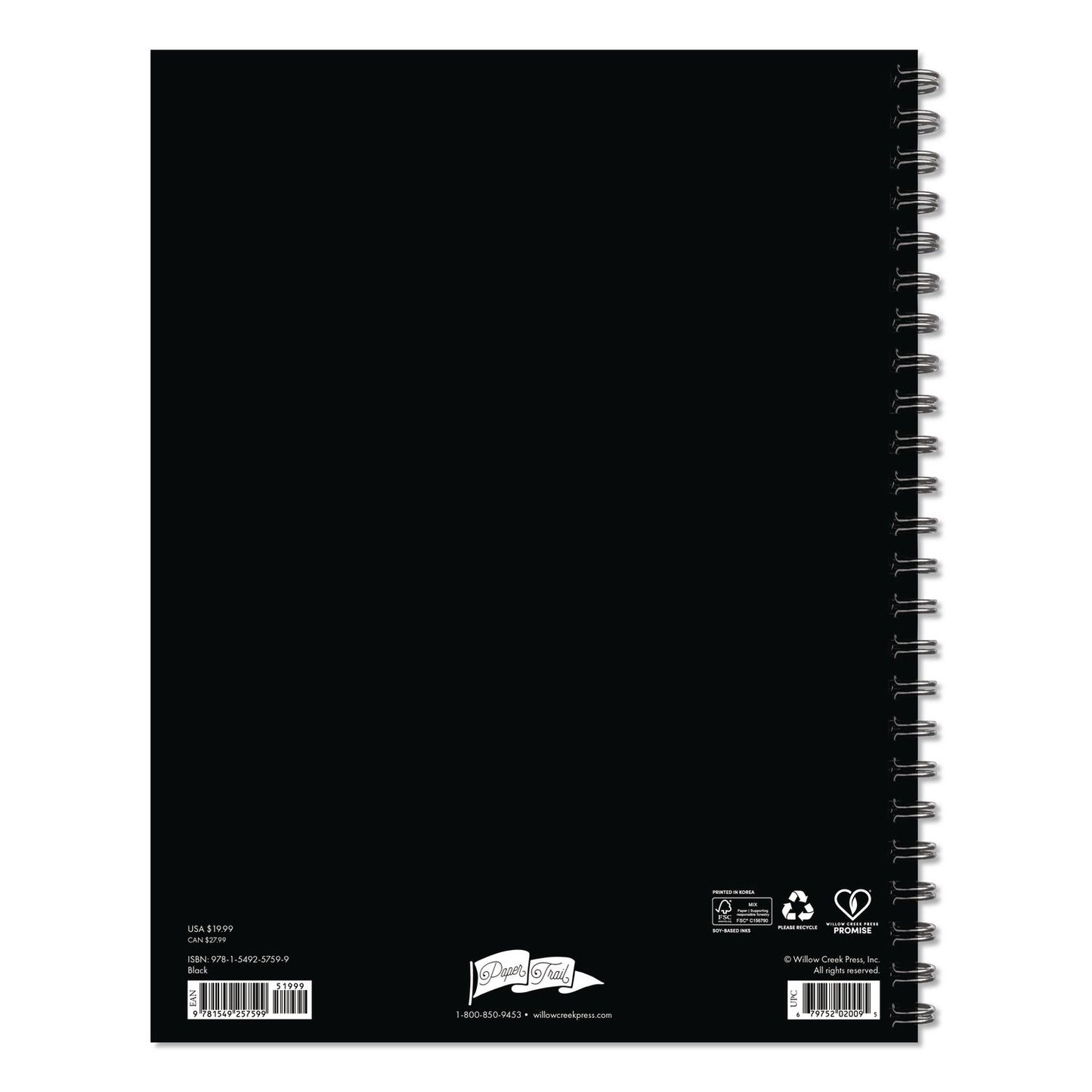 Willow Creek Press Black Weekly/Monthly Planner, 11 x 8.5, Black Cover, 12-Month (Jan to Dec): 2026 (WPR57599)