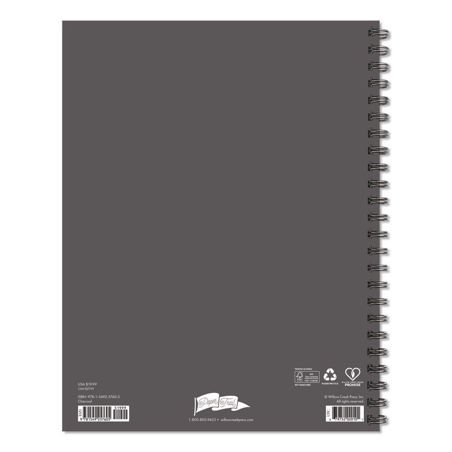 Willow Creek Press Charcoal Weekly/Monthly Planner, 11 x 8.5, Charcoal Cover, 12-Month (Jan to Dec): 2026 (WPR57605)
