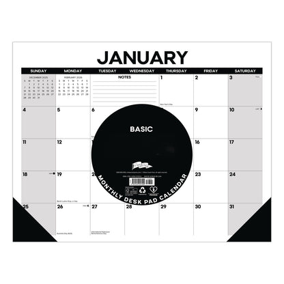 Willow Creek Press Basic Large Monthly Desk Pad Calendar, 22 x 17, White/Gray/Black Sheets, Black Headband/Corners, 12-Month (Jan to Dec) 2026 (WPR57209)
