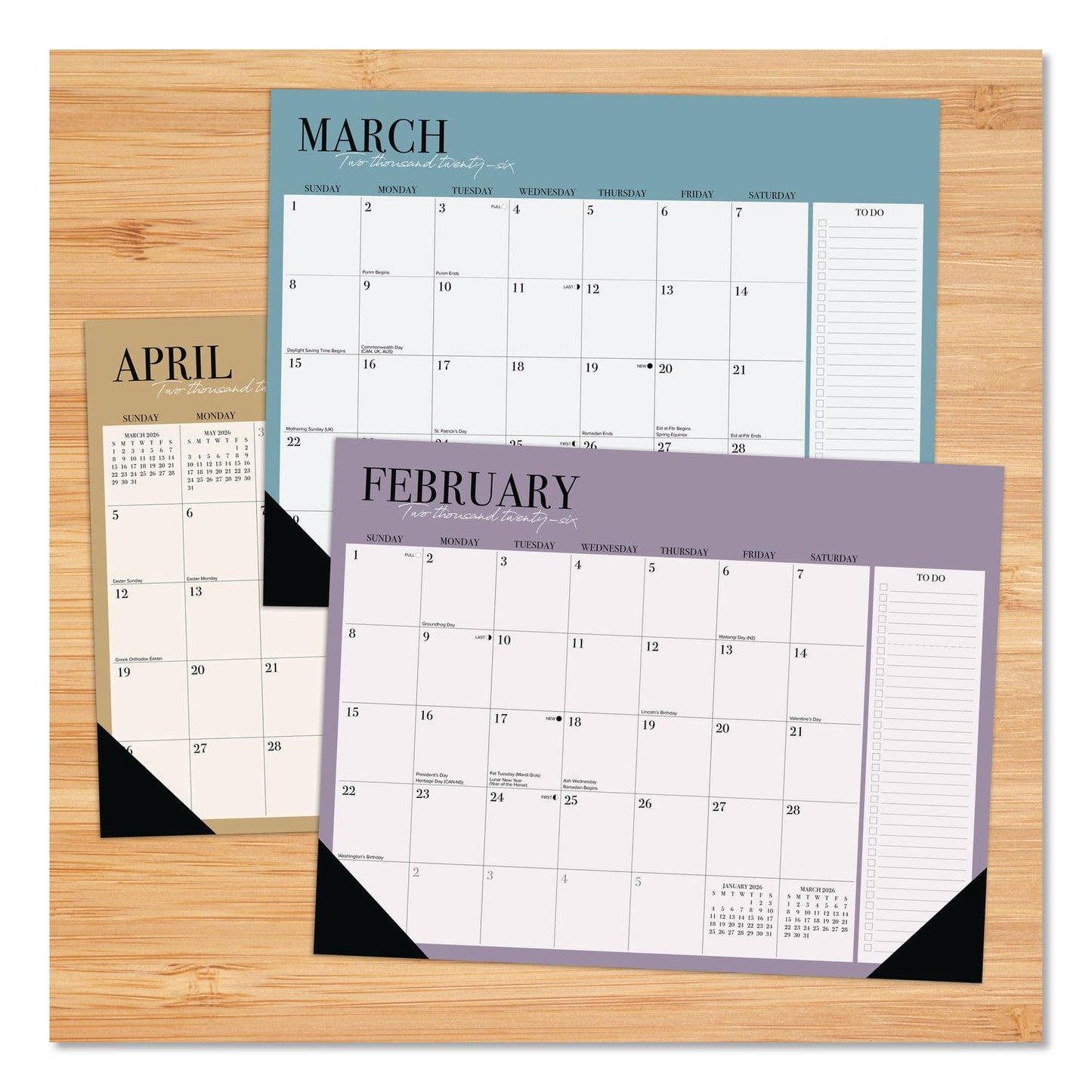 Willow Creek Press Modern Minimalist Large Monthly Desk Pad Calendar, 22x17, White/Teal Sheets, Black Headband/Corners, 12-Month (Jan-Dec) 2026 (WPR57230)