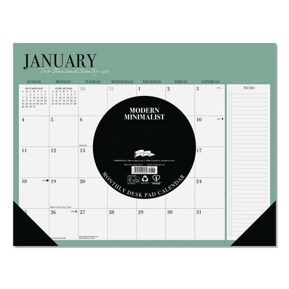 Willow Creek Press Modern Minimalist Large Monthly Desk Pad Calendar, 22x17, White/Teal Sheets, Black Headband/Corners, 12-Month (Jan-Dec) 2026 (WPR57230)