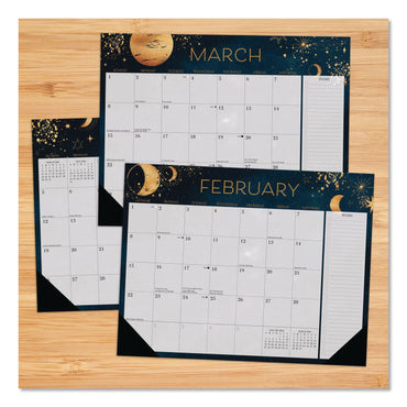 Willow Creek Press Moon Magic Large Monthly Desk Pad Calendar, 22 x 17, Gray/Black/Gold Sheets, Black Headband/Corners, 12-Month (Jan-Dec) 2026 (WPR57254)