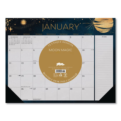 Willow Creek Press Moon Magic Large Monthly Desk Pad Calendar, 22 x 17, Gray/Black/Gold Sheets, Black Headband/Corners, 12-Month (Jan-Dec) 2026 (WPR57254)