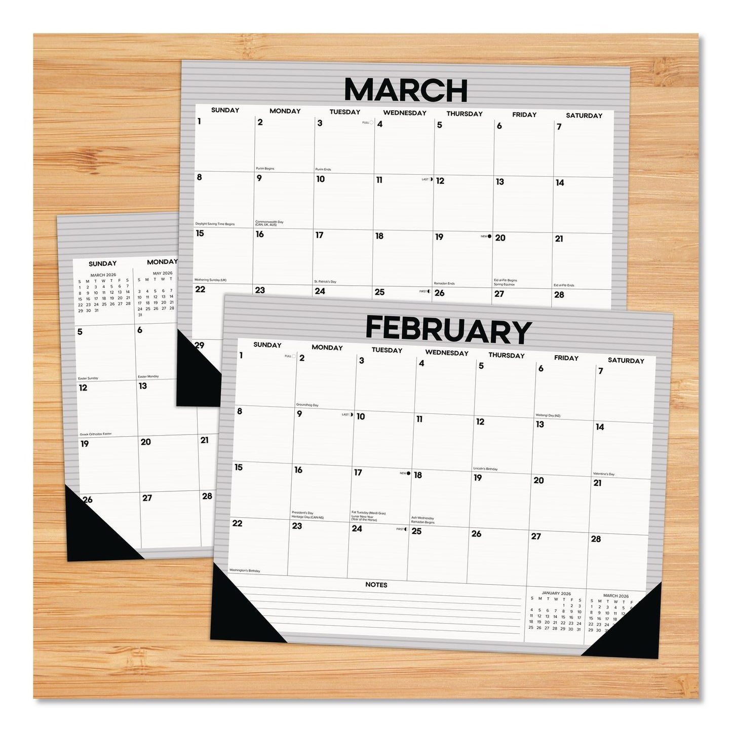 Willow Creek Press Perfect Pinstripe Large Monthly Desk Pad Calendar, 22x17, White/Gray Sheets, Black Headband/Corners, 12-Month (Jan-Dec) 2026 (WPR57261)