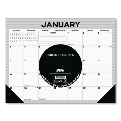 Willow Creek Press Perfect Pinstripe Large Monthly Desk Pad Calendar, 22x17, White/Gray Sheets, Black Headband/Corners, 12-Month (Jan-Dec) 2026 (WPR57261)