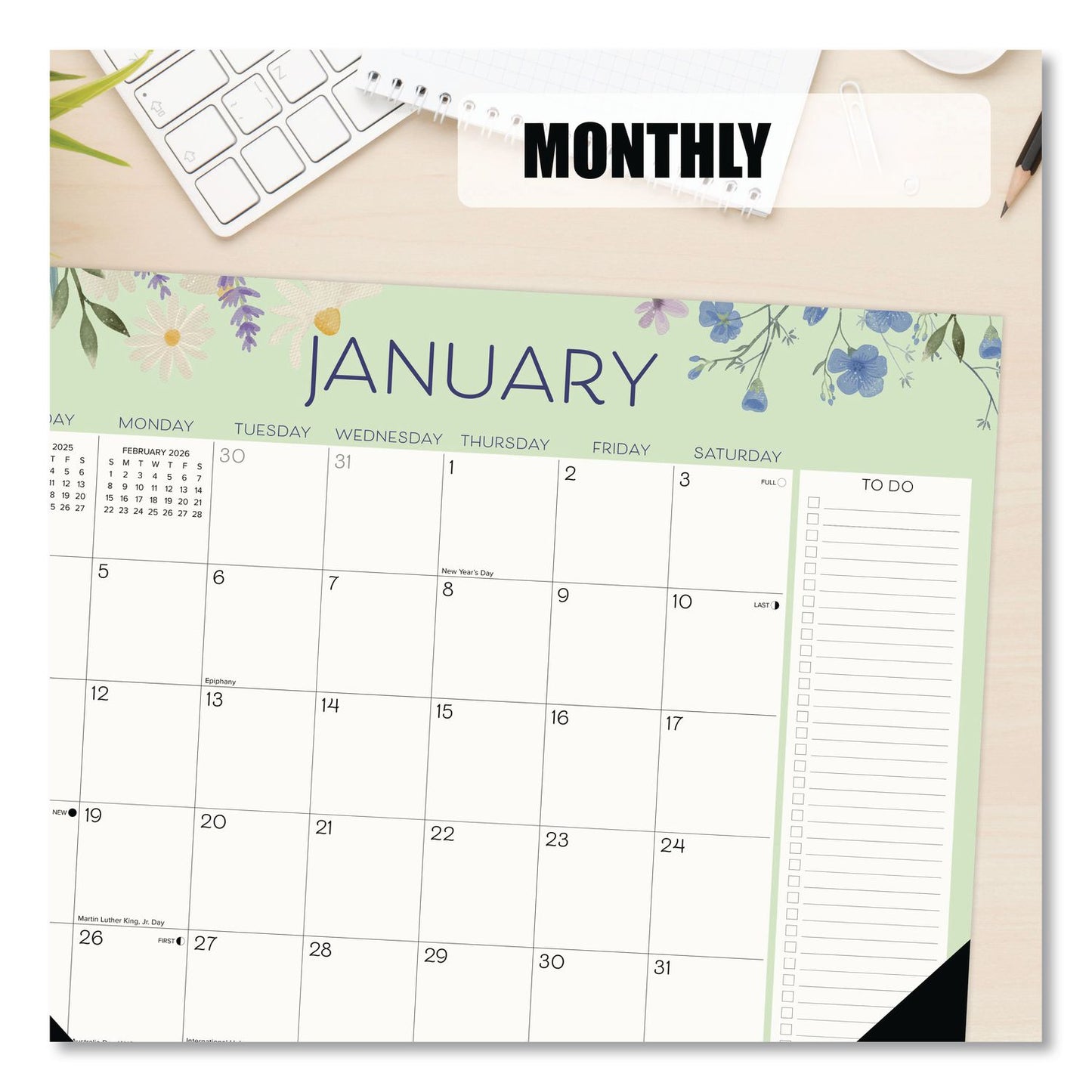 Willow Creek Press Wildflowers Large Monthly Desk Pad Calendar, 22 x 17, Multicolor Sheets, Black Headband/Corners, 12-Month (Jan to Dec) 2026 (WPR57308)