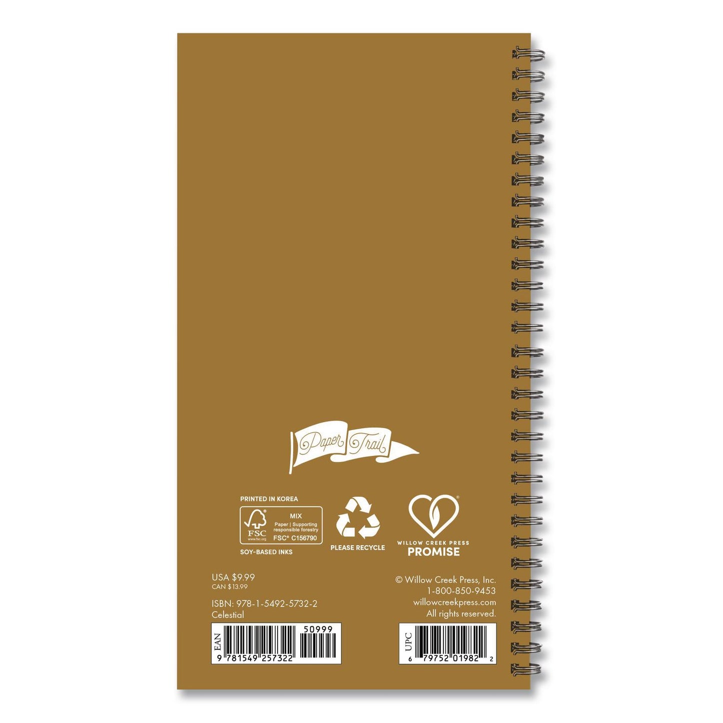 Willow Creek Press Celestial Softcover Weekly/Monthly Spiral Planner, 6.5 x 3.5, Black/Gold Cover, 12-Month (Jan to Dec): 2026 (WPR57322)
