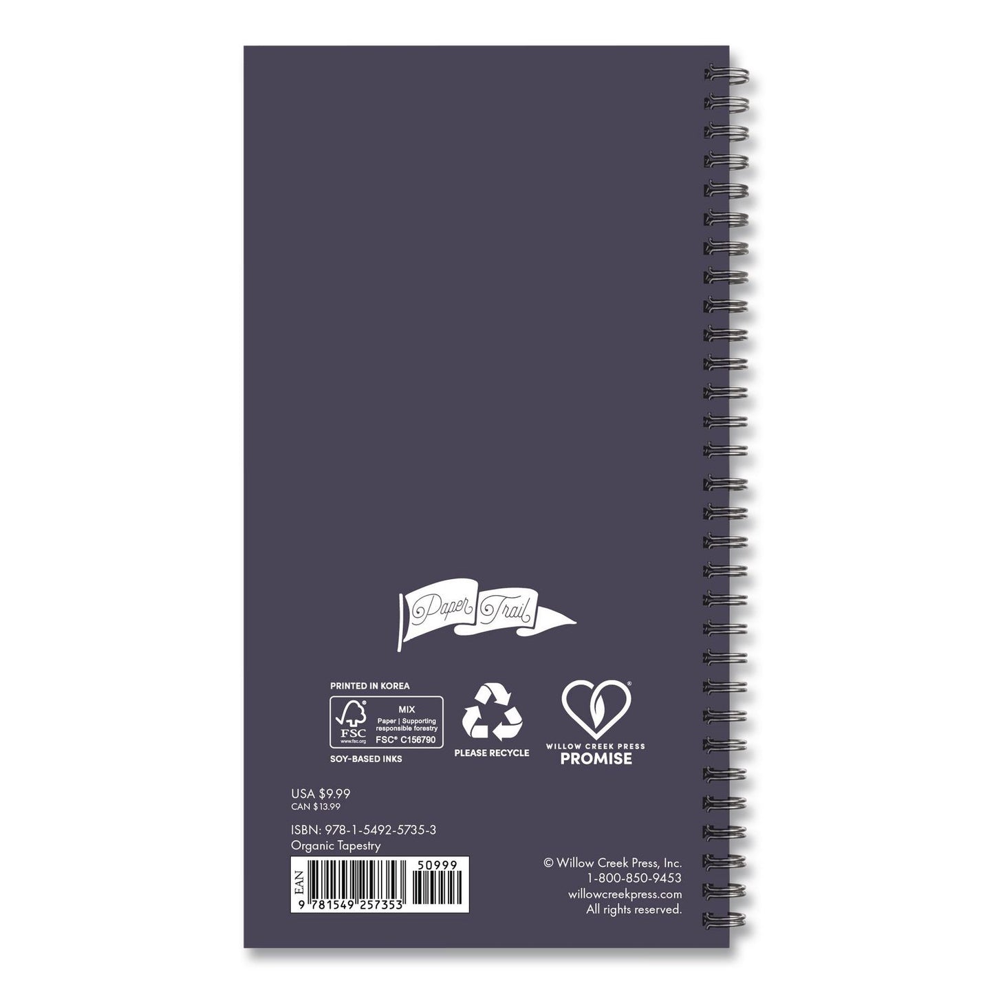 Willow Creek Press Organic Tapestry Small Weekly/Monthly Spiral Planner, 6.5 x 3.5, Multicolor Cover, 12-Month (Jan to Dec): 2026 (WPR57353)