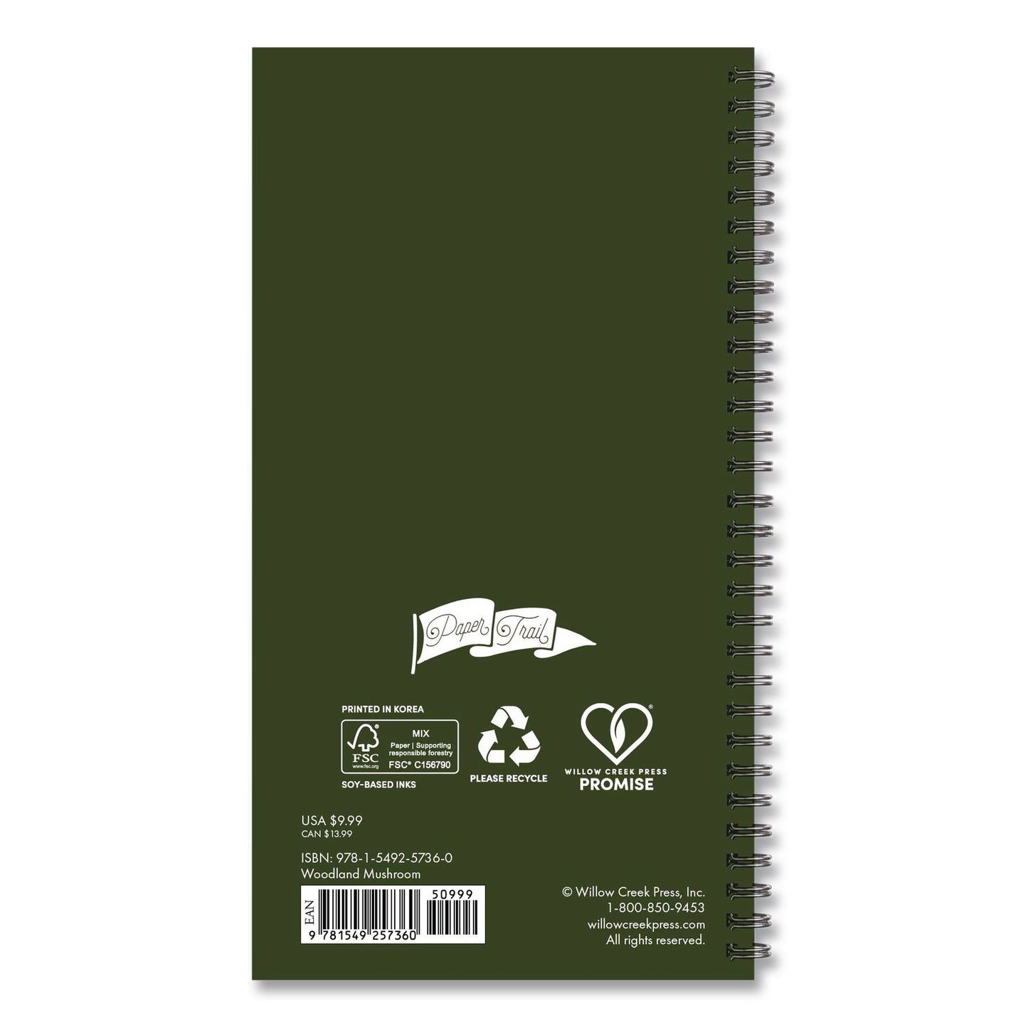 Willow Creek Press Woodland Mushroom Softcover Weekly/Monthly Spiral Planner, 6.5 x 3.5, Multicolor Cover, 12-Month (Jan to Dec): 2026 (WPR57360)