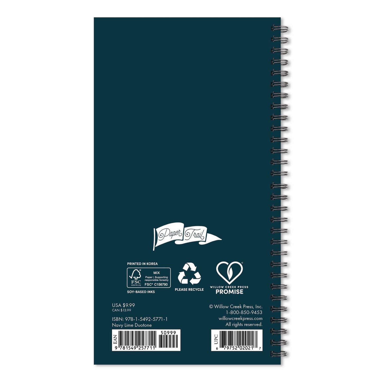 Willow Creek Press Navy Lime Duotone Softcover Weekly/Monthly Spiral Planner, 6.5 x 3.5, Navy/Lime Cover, 12-Month (Jan to Dec): 2026 (WPR57711)
