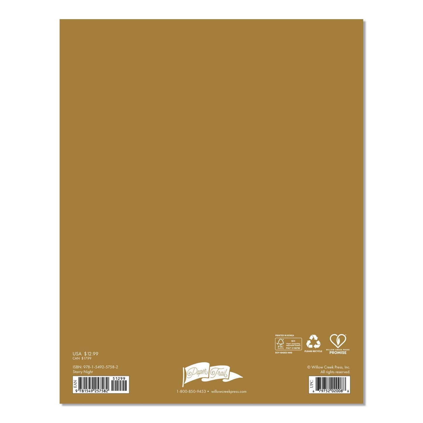 Willow Creek Press Starry Night Monthly Planner, 9.5 7.5, Black/Gold Cover, 12-Month (Jan to Dec): 2026 (WPR57582)