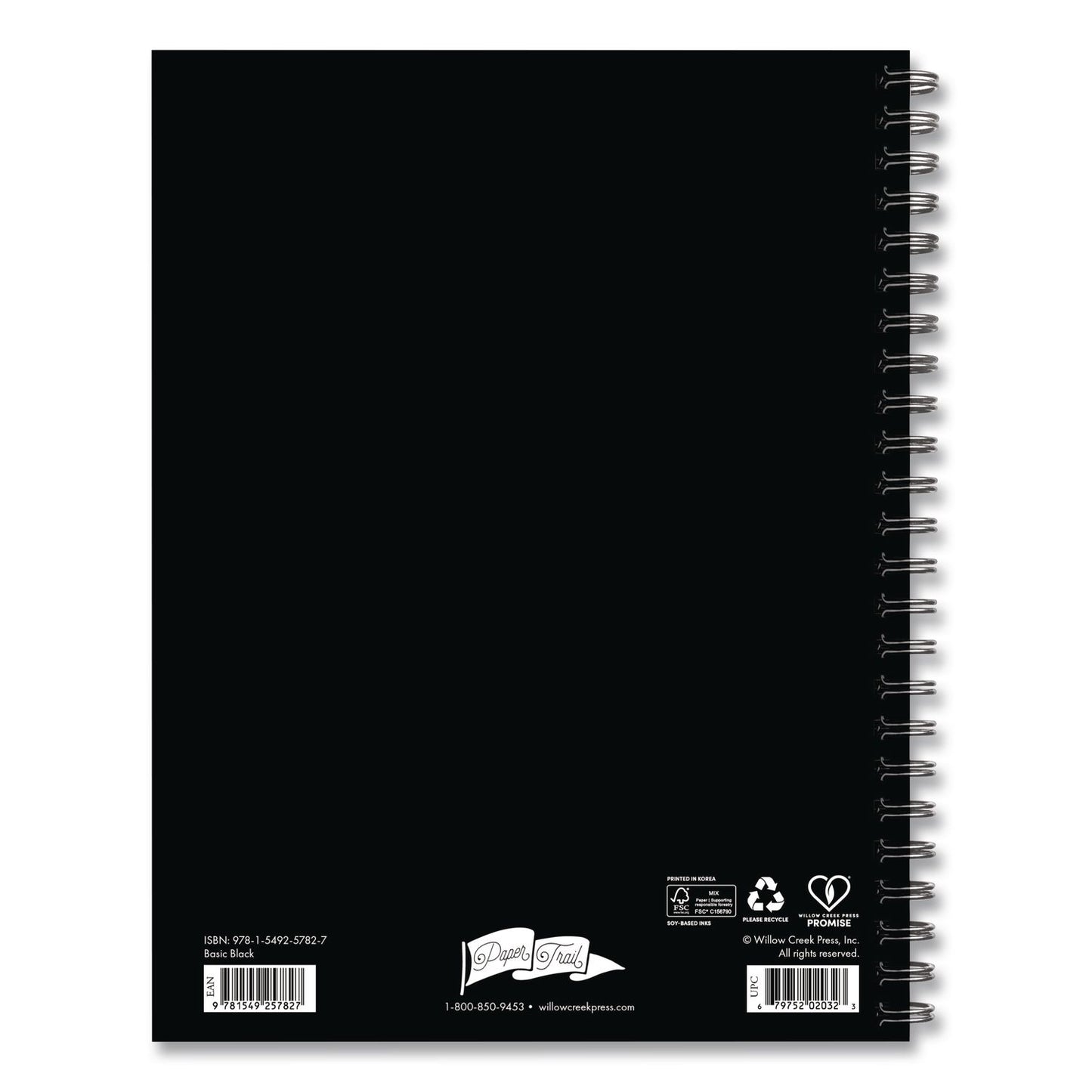 Willow Creek Press Basic Black Weekly/Monthly Planner, 8.5 x 6.5 Black Cover, 12-Month (Jan to Dec): 2026 (WPR57827)