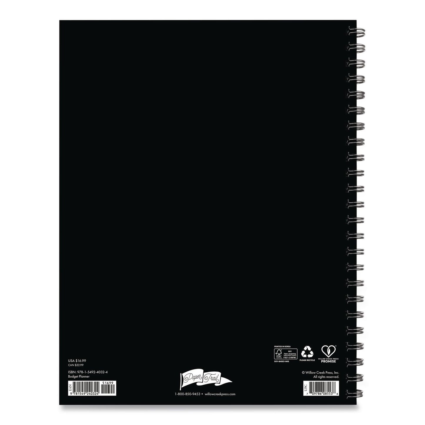 Willow Creek Press Budget Monthly Planner, 11 x 8.5, Black Cover, 12-Month, Undated (WPR40324)
