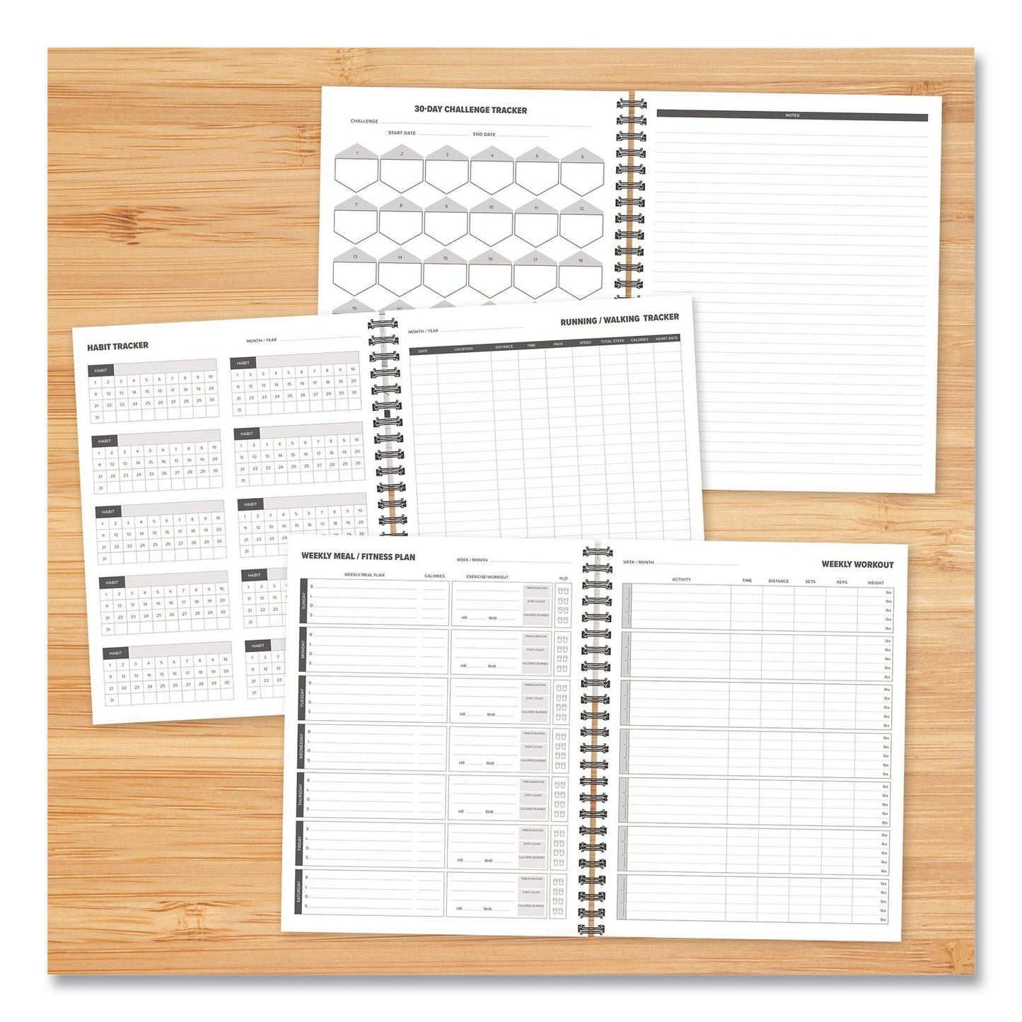 Willow Creek Press Fitness Undated Monthly Planner, 11 x 8.5, Black/Gray Cover, 12-Month, Undated (WPR40331)