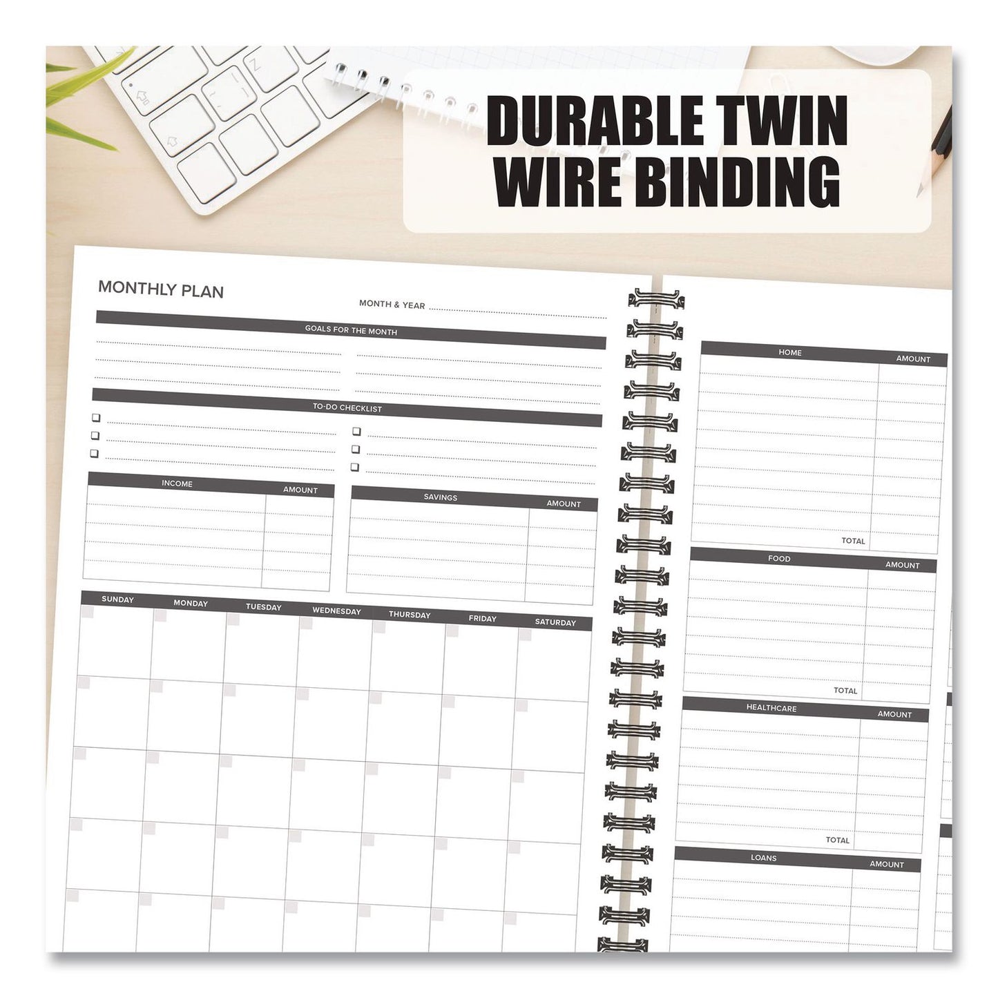 Willow Creek Press Budget Monthly Planner, 11 x 8.5, Black Cover, 12-Month, Undated (WPR40324)