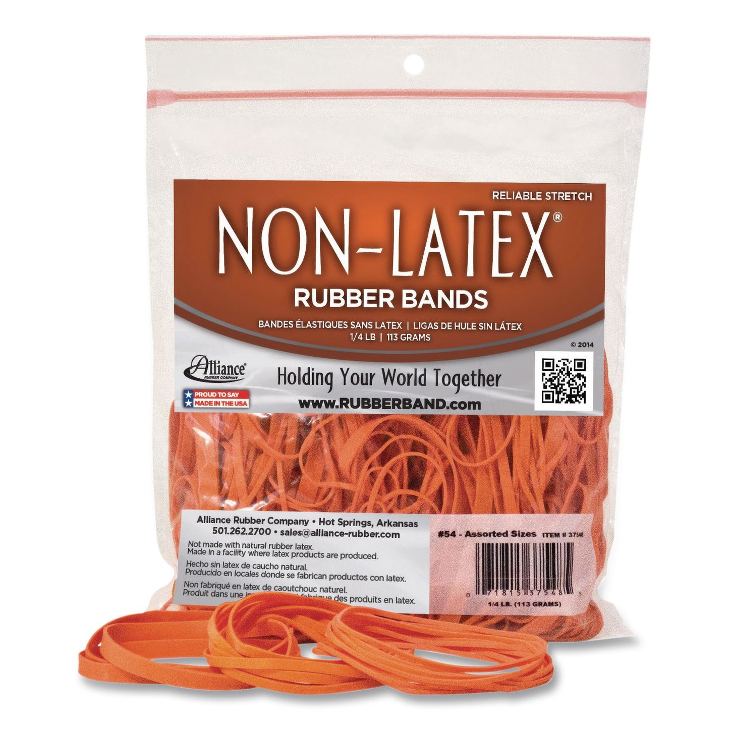 Alliance® Non-Latex Rubber Bands, Assorted Sizes, Orange, 125/Pack (AIP37548)
