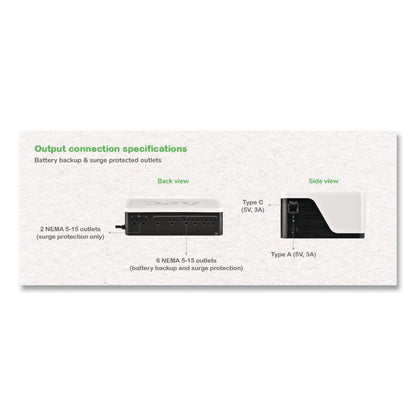 APC® Back-UPS BE1050G3 Battery Backup System, 8 Outlets, 1,050 VA, 490 J (APABE1050G3)