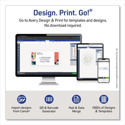 Avery® Rectangular Labels with Sure Feed Technology, Inkjet/Laser, 2 x 3, Matte White, 8 Labels/Sheet, 25 Sheets/Pack (AVE05619)