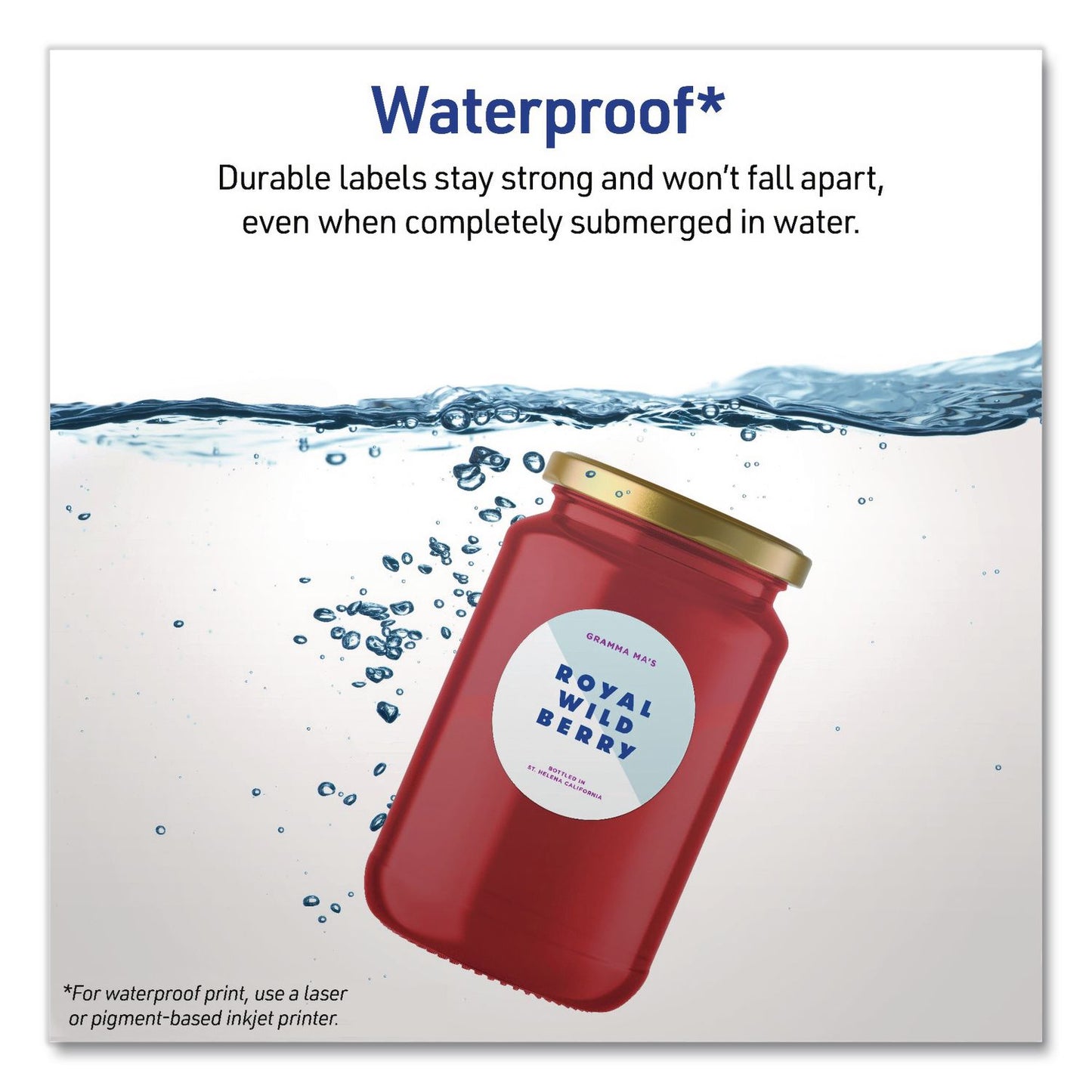 Avery® Waterproof Round Labels with Sure Feed Technology, Laser/Pigment-Based Inkjet, 2" dia, Matte White, 12/Sheet, 8 Sheets/Pack (AVE05657)