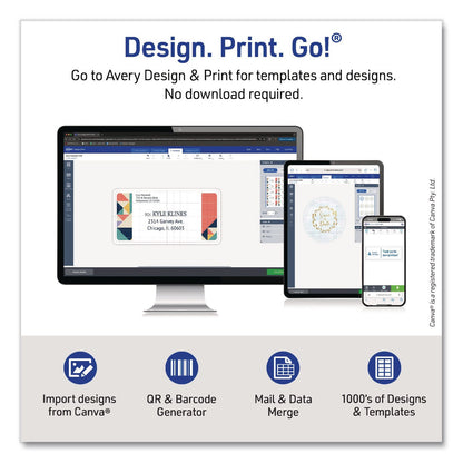 Avery® Waterproof Round Labels with Sure Feed Technology, Laser/Pigment-Based Inkjet, 2" dia, Matte White, 12/Sheet, 8 Sheets/Pack (AVE05657)