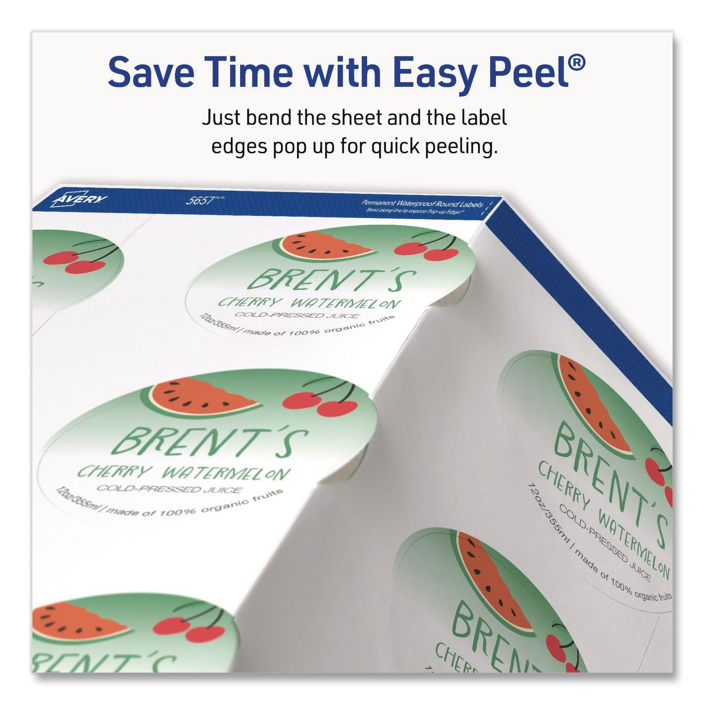 Avery® Waterproof Round Labels with Sure Feed Technology, Laser/Pigment-Based Inkjet, 2" dia, Matte White, 12/Sheet, 8 Sheets/Pack (AVE05657)