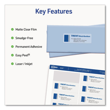Avery® Matte Clear Address Labels with Sure Feed Technology, Inkjet/Laser, 1.33 x 4, 14/Sheet, 10 Sheets/Pack (AVE08124)