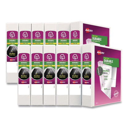 Avery® Durable View Binder with DuraHinge and EZD Rings, 3 Rings, 1.5" Capacity, 11 x 8.5, White, 12/Carton (AVE09401CT)