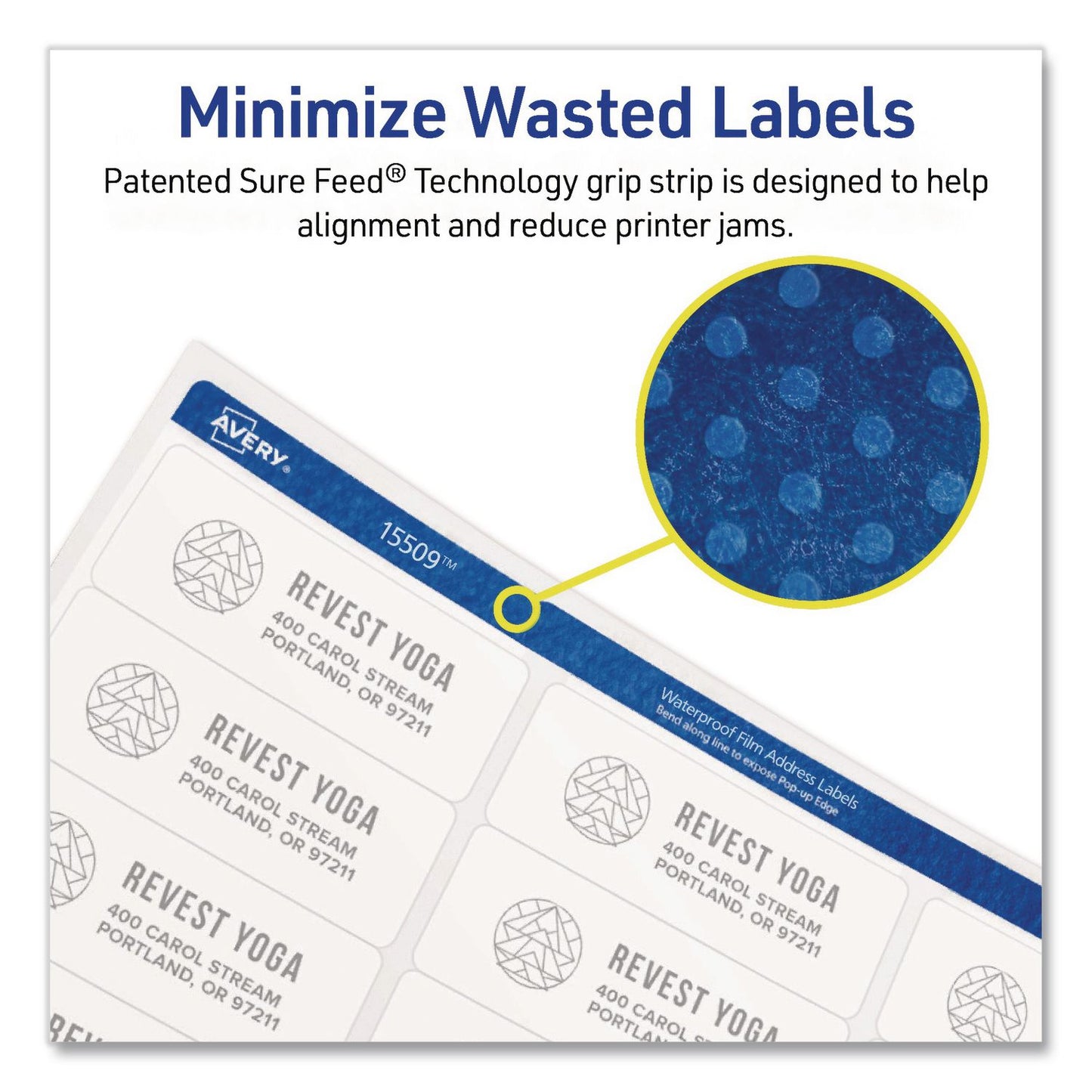 Avery® Waterproof Film Address Labels with Sure Feed Technology. Laser, 1 x 2.63, White, 30/Sheet, 10 Sheets/Pack (AVE15509)