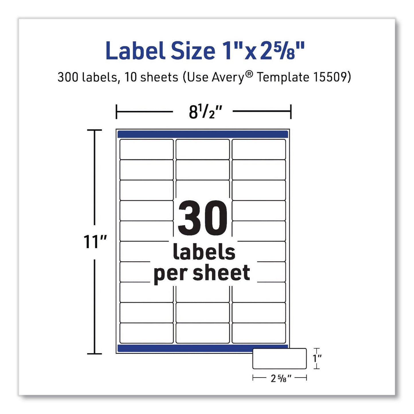Avery® Waterproof Film Address Labels with Sure Feed Technology. Laser, 1 x 2.63, White, 30/Sheet, 10 Sheets/Pack (AVE15509)
