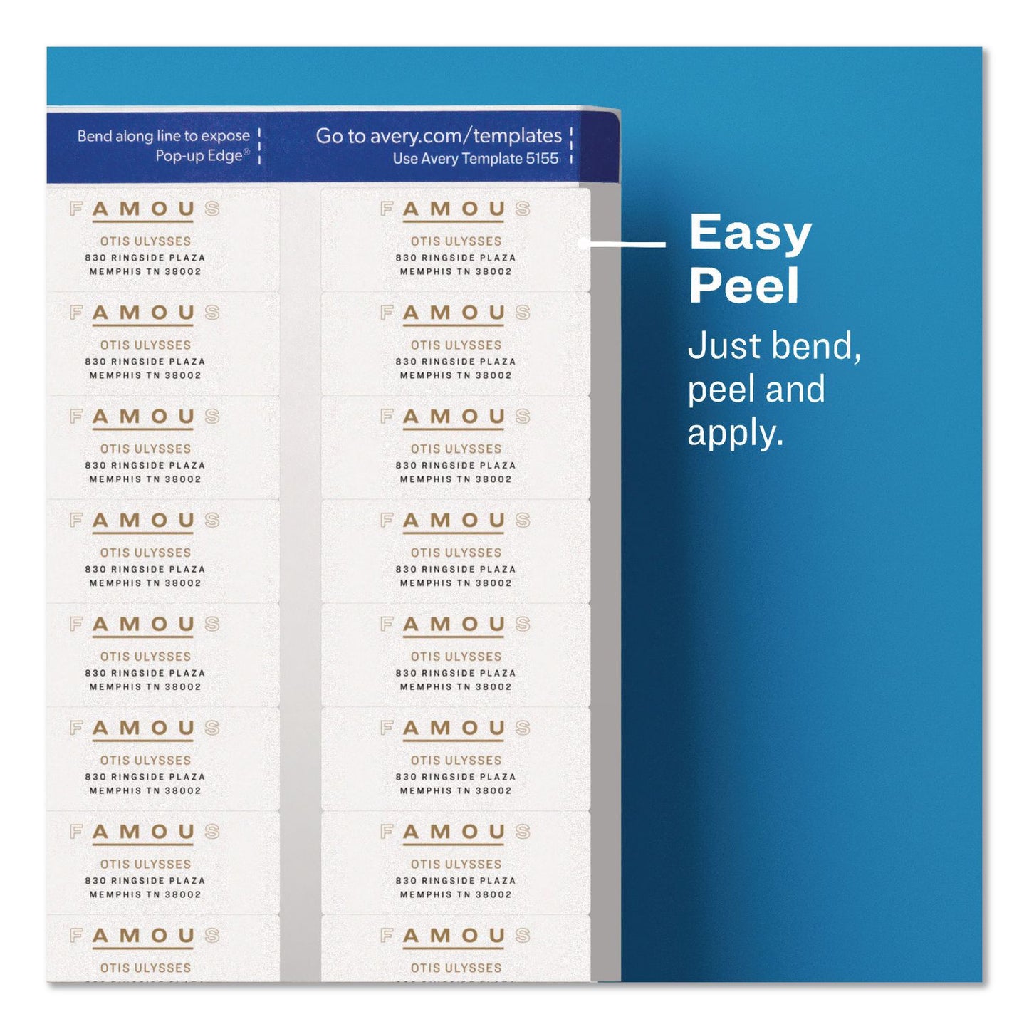 Avery® Easy Peel Return Address Labels with Sure Feed Technology, Inkjet, 0.66 x 1.75, Matte Clear, 60/Sheet, 10 Sheets/Pack (AVE18695)