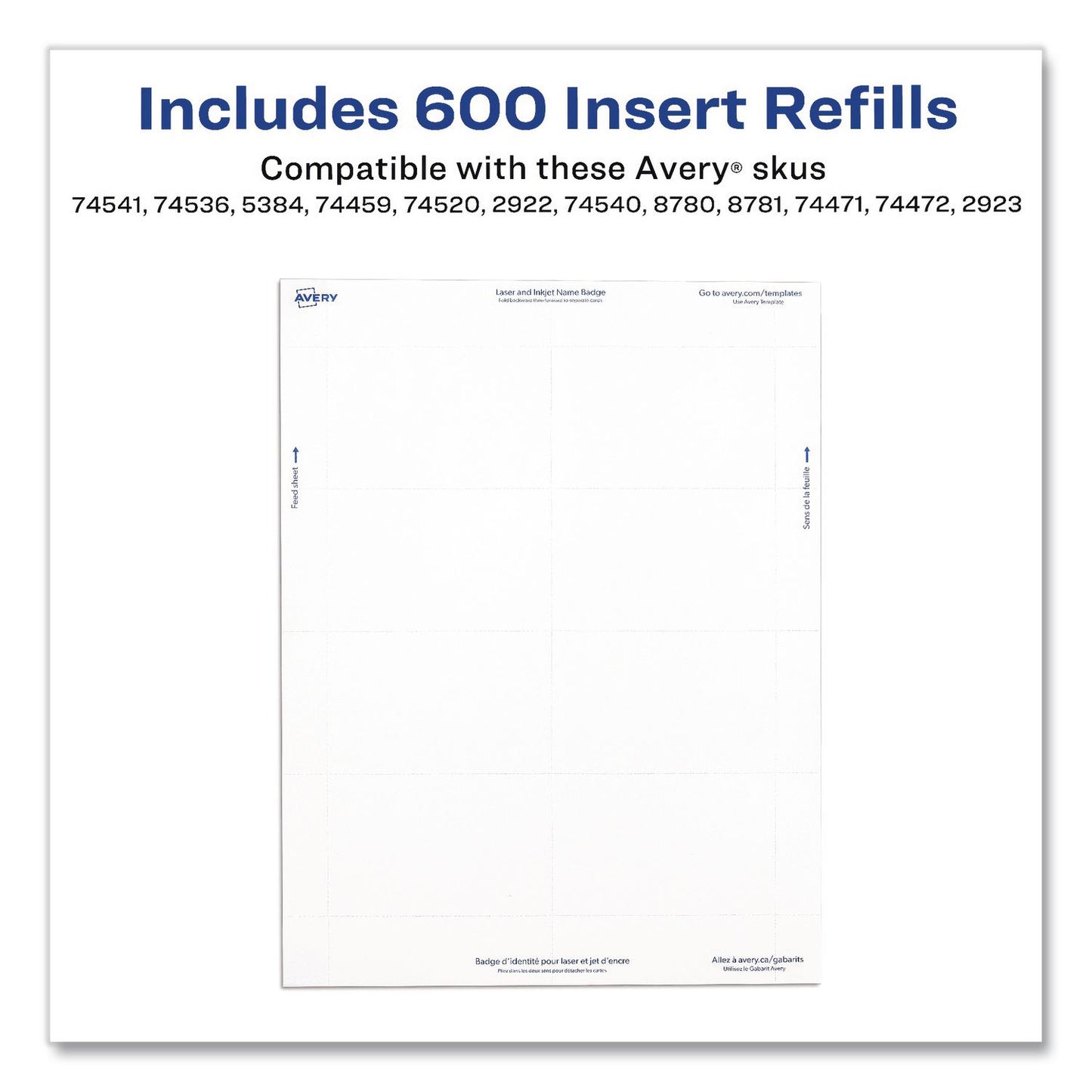 Avery® Name Badge Insert Refills, Horizontal, 3 x 4, White, 600/Pack (AVE35392)