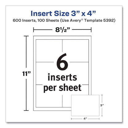 Avery® Name Badge Insert Refills, Horizontal, 3 x 4, White, 600/Pack (AVE35392)