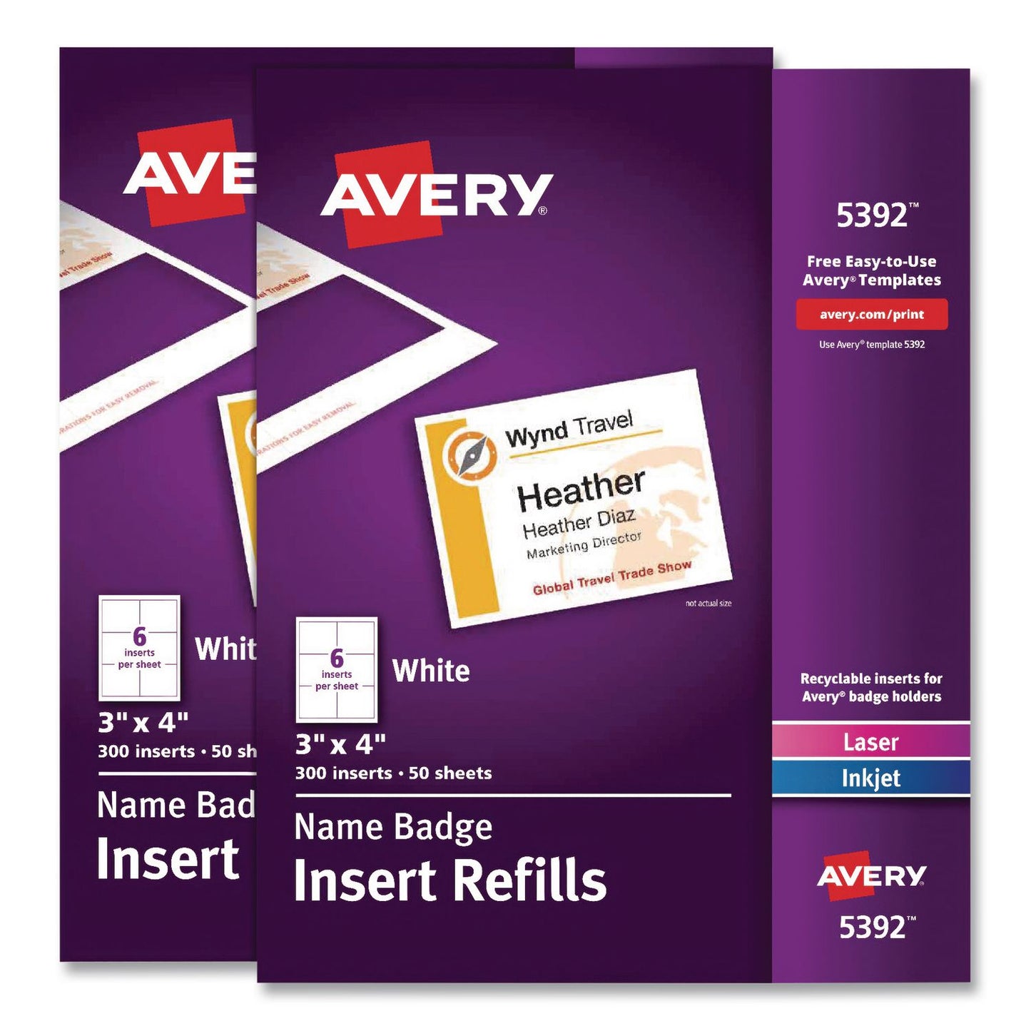 Avery® Name Badge Insert Refills, Horizontal, 3 x 4, White, 600/Pack (AVE35392)