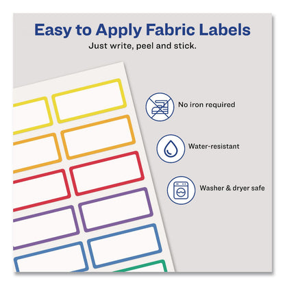 Avery® No-Iron Fabric Labels, Rainbow Border, Handwrite Only, 0.75 x 1.75, White, 12/Sheet, 2 Sheets/Pack (AVE40706)