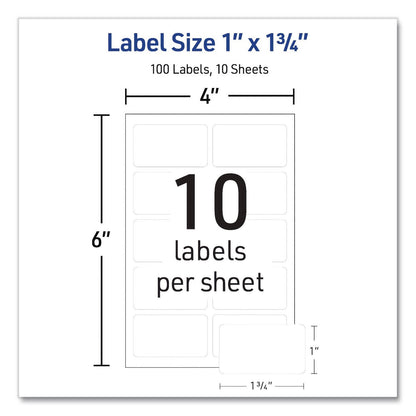 Avery® No-Iron Fabric Labels, Handwrite Only, 1 x 1.75, White, 10/Sheet, 10 Sheets/Pack (AVE40723)