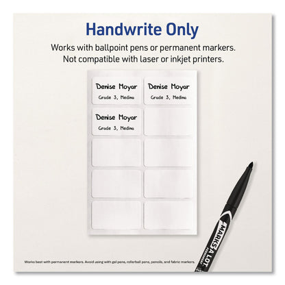 Avery® No-Iron Fabric Labels, Handwrite Only, 1 x 1.75, White, 10/Sheet, 10 Sheets/Pack (AVE40723)