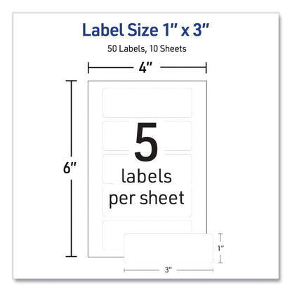 Avery® No-Iron Fabric Labels, Handwrite Only, 1 x 3, White, 5/Sheet, 10 Sheets/Pack (AVE40725)
